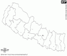 Mapa da República Democrática Federal do Nepal. Capital: Kathmandu. País do Himalaia