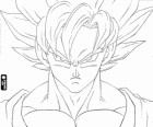 O rosto de Goku, um guerreiro Super Saiyajin Dragon Ball