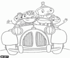 Noddy no seu carro com a família Skittle