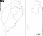 Mapa da República Democrática de São Tomé e Príncipe. Capital: São Tomé. País de ilhas no Golfo da Guiné