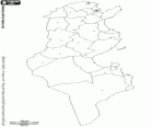 Mapa da Tunísia, da República Tunisina. Capital: Tunísia. País norte Africano com uma longa costa no mar Mediterrâneo