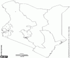 Mapa da República do Quênia. Capital: Nairóbi. País no leste da África com costa do Oceano Índico