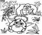 Um Furby na selva com um gorila