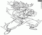 Goku super sayajin 2. Goku lança o ataque Kamehameha