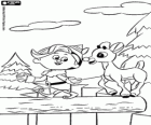 Rudolph, a rena com seu amigo, o elfo Hermey