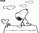 Snoopy e Woodstock olhando para o céu