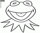 O rosto de Caco, o sapo, ou Sapo Cocas. Máscara de Kermit o sapo