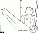 Um ginasta no exercício de argolas
