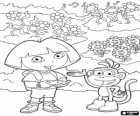 Dora e o macaco Botas com as flores da Primavera