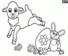 Um cordeiro, um coelhinho e um ovo de Páscoa