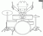O percussionista, o baterista da banda de rock
