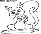 O esquilo com uma linda cauda tem uma bolota. Desenho de Julieta Vitali