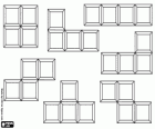 Tetris, as diferentes peças de um jogo de puzzle criado em 1984