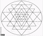 Quebra-cabeça de Mandala Yantra feita com uma sequência de triângulos