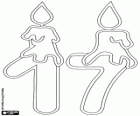 O número dezessete com duas velas, desenho para preenchimento
