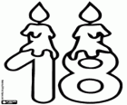 Para comemorar o aniversário de dezoito anos, um número dezoito com velas