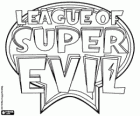 Logo original do League of Super Evil em inglês. Liga dos Supermalvados