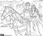 Leonora a princesa e o príncipe encantador andando a cavalo pela floresta