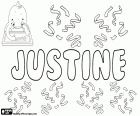 Justine, nome para menina em inglês, francês, alemão, norueguês e holandês. Justine, um nome derivado do latim Iustina