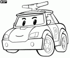 O carro de polícia Robocar Poli, o protagonista principal, está sempre alerta para qualquer aviso de emergência