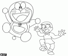 Os principais protagonistas são o gato cósmico Doraemon e seu amigo humano, um garoto japonês chamado Nobita Nobi