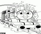 Thomas locomotiva a vapor é feliz quando é o dia da limpeza, porque depois ele parece muito mais brilhante