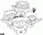 Grupo de minions. Os Minions ou Mínimos são pequenas criaturas amarelas que sempre querem servir o vilão mais malvado