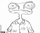 Rango, o camaleão com camisa havaiana com flores, o principal protagonista do filme