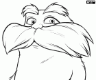 O rosto do protagonista principal, o Lorax com suas distintivas sobrancelhas e bigode