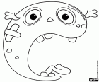 A letra C é um monstro com olhos grandes e uma grande boca aberta com dentes e a língua para fora