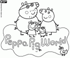 O logotipo do Peppa Pig World, um parque de diversões dedicado para os personagens da Porquinha Peppa no Paultons Park, New Forest, Hampshire, Reino Unido