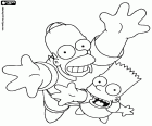 Homer Simpson e Bart Simpson sorrindo e olhando para cima, protagonistas da série famosa animação criaram por Matt Groening