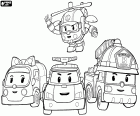 Os quatro personagens principais de Robocar Poli: Robovan Amber, Robocopter Helly, Robotruck Roy e Robocar Poli