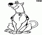 Scooby Doo o cachorro sentado nas patas como um cão muito obediente