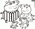 A família da porquinha Peppa Pig com seus pijamas: Papai Pig, Mamãe Pig, Peppa Pig e George Pig
