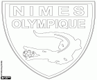 Escudo de Nîmes Olympique, clube de futebol com sede na cidade de Nimes, a capital do departamento de Gard, no sul da França