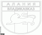 Escudo de FK Alania Vladikavkaz, clube de futebol com sede na cidade de Vladikavkaz, capital da República da Ossétia do Norte-Alânia, localizada no sul da Rússia Europeia. Futbol'niy Klub Alaniya Vladikavkaz, nome original russo transliterado
