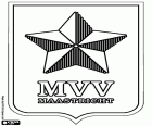 Emblema do Maastrichtse Voetbal Vereniging Maastricht, MVV Maastricht,  clube de futebol com sede em Maastricht, cidade localizada às margens do rio Meuse e fronteira com a Bélgica e perto da fronteira alemã. Maastricht é a capital da província de Limburgo e um histórico da cidade de interesse turístico