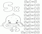 5 x, a tabuada do 5 com Pypus, um desenho para colorir e aprender as multiplicações de 1 a 10 pelo número cinco