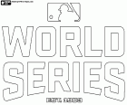 Um logotipo da World Series, a Série mundial, campeonato no fim da temporada, no outono, entre os campeões das duas ligas profissionais, National League e American League