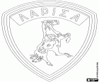 Escudo do AE Larisa, PAE Athlitiki Enosi Larisas, clube de futebol baseado em Larissa, cidade às margens do Rio Peneus e a capital da Tessália, no centro-oeste da Grécia