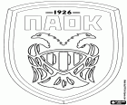 Escudo de PAOK Salónica, Panthessalonikios Athlitikos Omilos Konstantinoupoliton, clube multidesportivo baseado em Salónica, cidade portuária no mar Egeu e a capital da região da Macedônia, Grécia