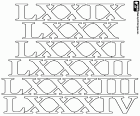 Nesta folha educacional os números 79, 80, 81, 82, 83 e 84 de acordo com o sistema numérico Romano