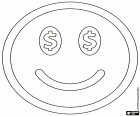 Smiley com os sinais do dólar nos olhos, a representação do amor pelo dinheiro