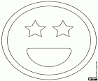 Smiley com estrelas em vez de olhos e a boca aberta com um sorriso, este emoticon significa excitação