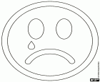 A cara do Smiley com uma lágrima caindo a bochecha e a boca virada para baixo expressa um sentimento de tristeza