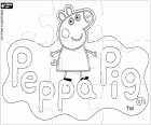 Um puzzle para colorir, recortar e brincar com o logotipo da porquinha mais famosa, Peppa Pig