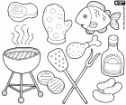 Uma coleção de desenhos para colorir sobre os churrascos com alguns dos produtos mais comuns e alguns utensílios essenciais. Um churrasco pode ser uma refeição festiva, porque pode ser preparado para muitos comensais