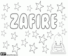 Zafire, nome próprio feminino que vem de Safira, Sapphira, nome hebreu de origem bíblica, derivado do nome de um mineral semiprecioso, a safira