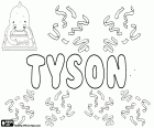 Tyson, nome em inglês para o rapaz que vem com o mesmo sobrenome inglês com várias origens possíveis, Tyson, variante de Tayson e Dyson